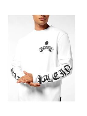 Philipp Plein Men's White Banner Embroidery Double Sleeve T-Shirt Size XXL